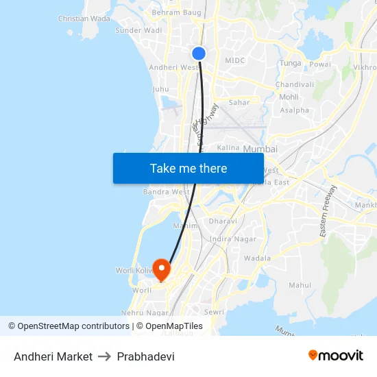 Andheri Market to Prabhadevi map