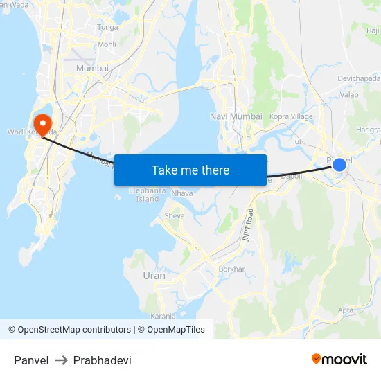 Panvel to Prabhadevi map