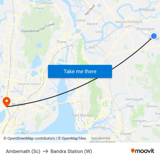 Ambernath (Sc) to Bandra Station (W) map