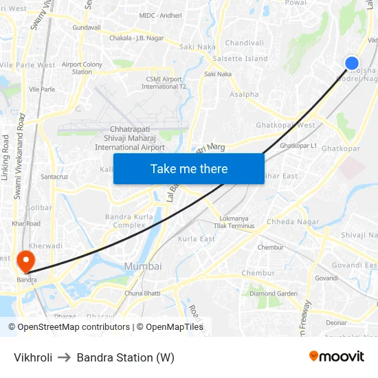 Vikhroli to Bandra Station (W) map