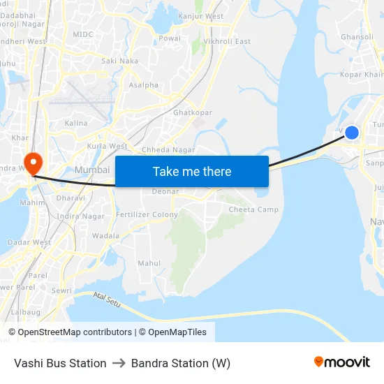 Vashi Bus Station to Bandra Station (W) map
