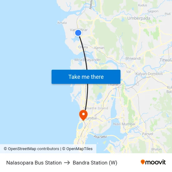 Nalasopara Bus Station to Bandra Station (W) map