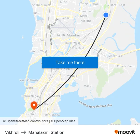 Vikhroli to Mahalaxmi Station map