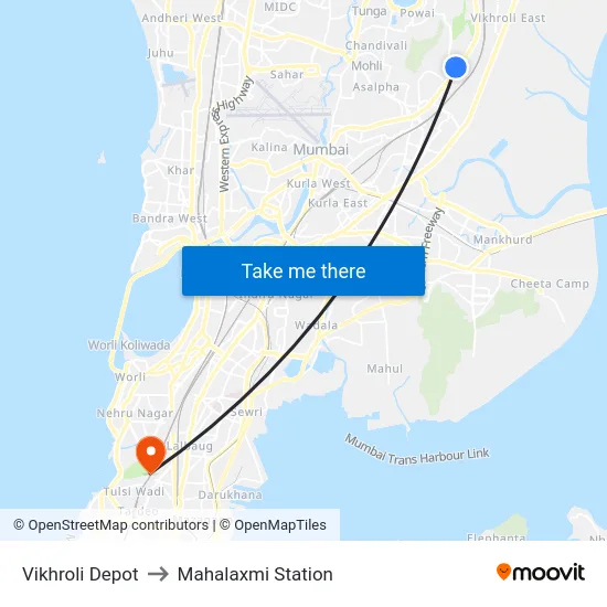 Vikhroli Depot to Mahalaxmi Station map