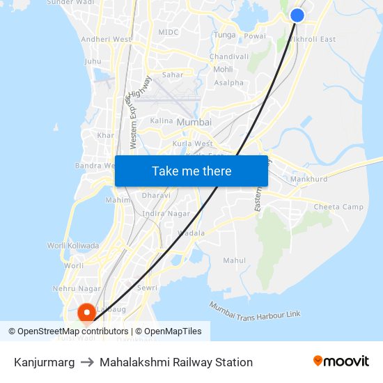 Kanjurmarg to Mahalaxmi Railway Station map