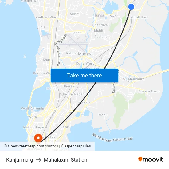 Kanjurmarg to Mahalaxmi Station map