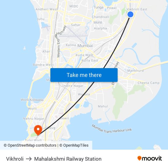 Vikhroli to Mahalaxmi Railway Station map