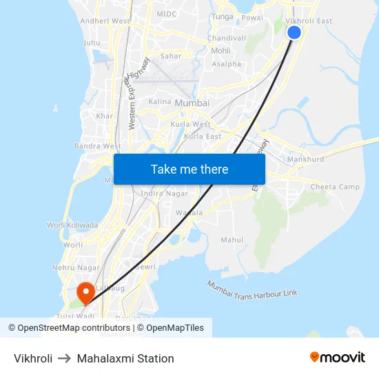 Vikhroli to Mahalaxmi Station map