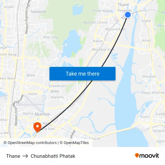 Thane to Chunabhatti Phatak map
