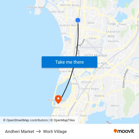 Andheri Market to Worli Village map