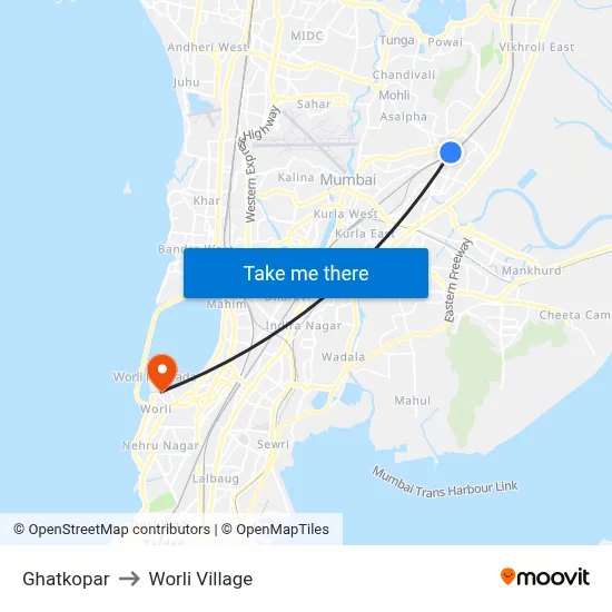 Ghatkopar to Worli Village map