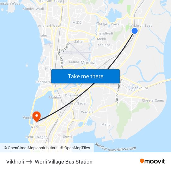 Vikhroli to Worli Village Bus Station map