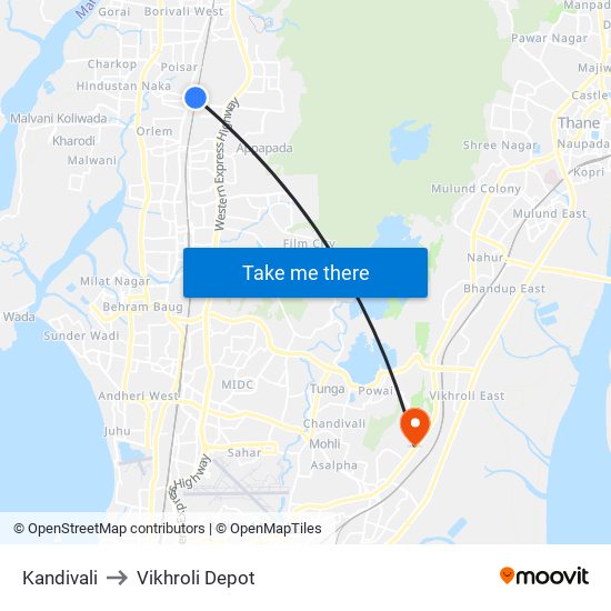 Kandivali to Vikhroli Depot map