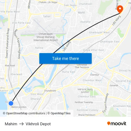 Mahim to Vikhroli Depot map