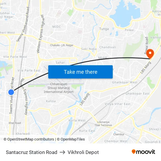 Santacruz Station Road to Vikhroli Depot map