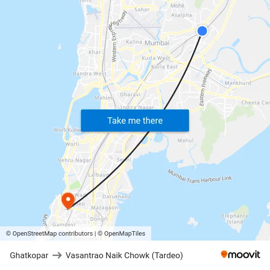 Ghatkopar to Vasantrao Naik Chowk (Tardeo) map