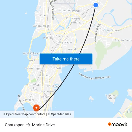Ghatkopar to Marine Drive map