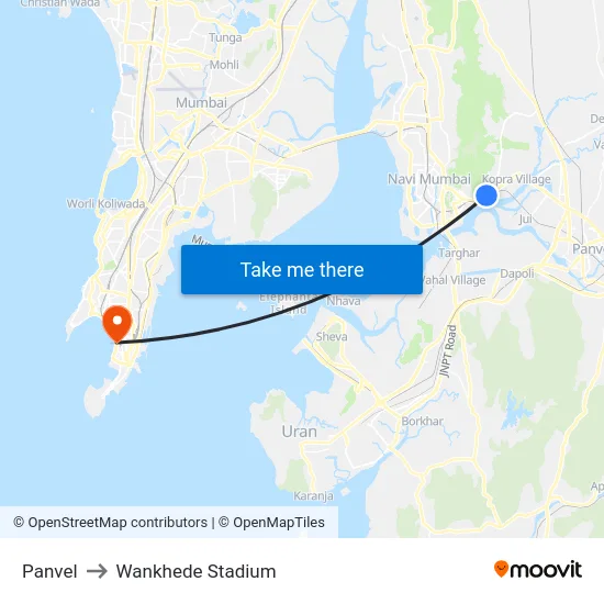 Panvel to Wankhede Stadium map