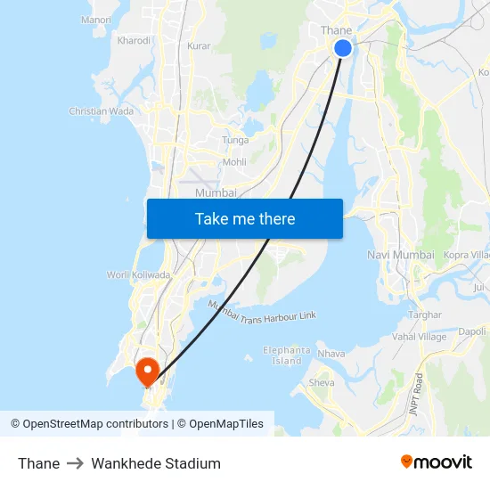 Thane to Wankhede Stadium map