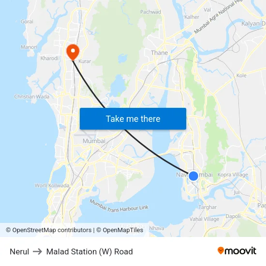 Nerul to Malad Station (W) Road map
