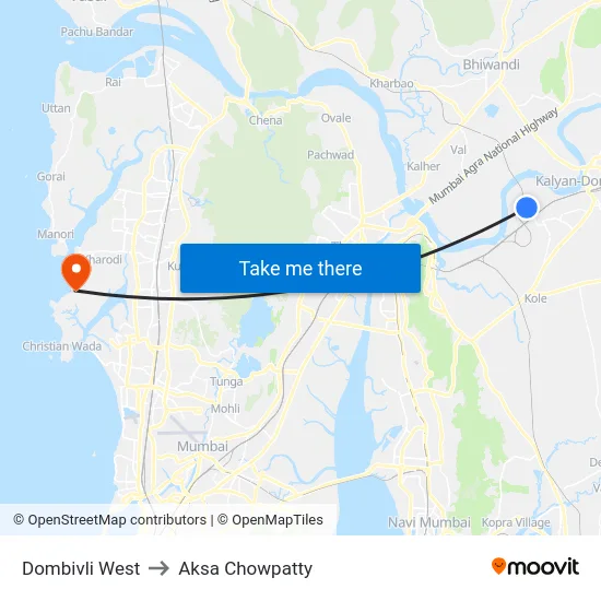 Dombivli West to Aksa Chowpatty map