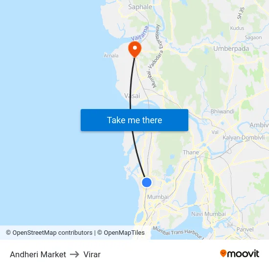 Andheri Market to Virar map