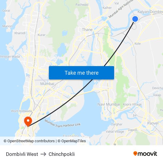 Dombivli West to Chinchpokli map
