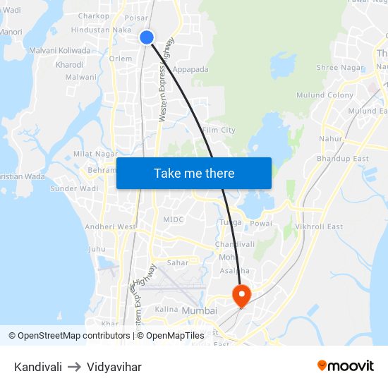 Kandivali to Vidyavihar map