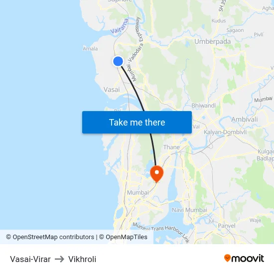 Vasai-Virar to Vikhroli map