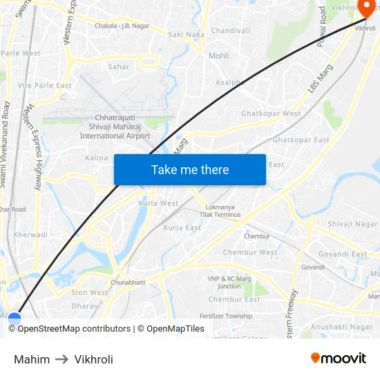 Mahim to Vikhroli map