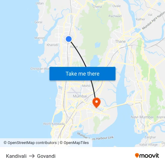 Kandivali to Govandi map