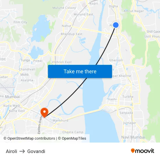 Airoli to Govandi map