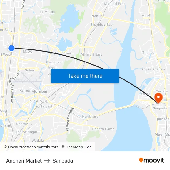 Andheri Market to Sanpada map