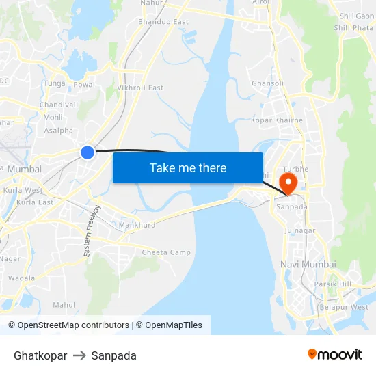Ghatkopar to Sanpada map
