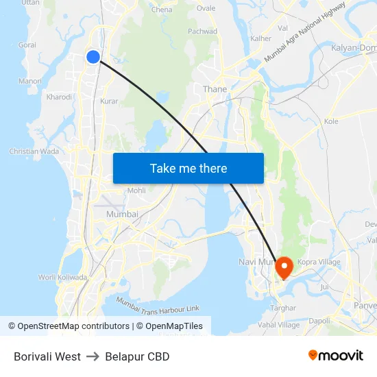Borivali West to Belapur CBD map