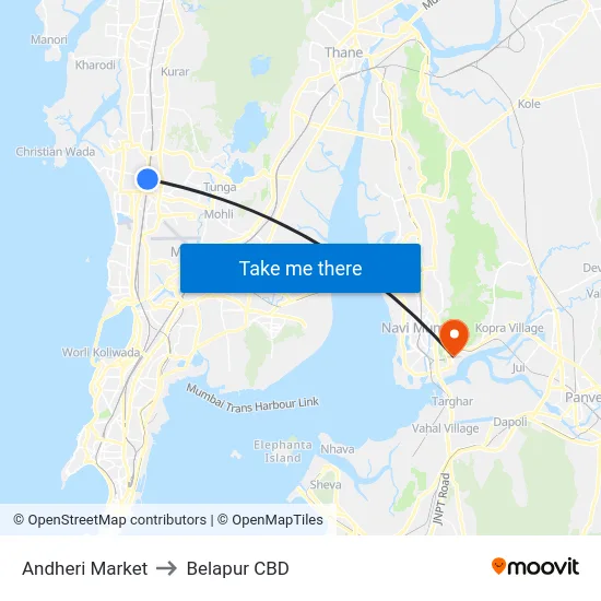 Andheri Market to Belapur CBD map