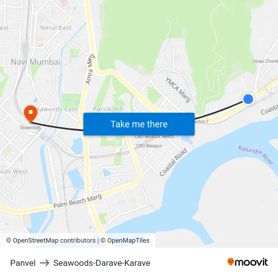 Panvel to Seawoods-Darave-Karave map