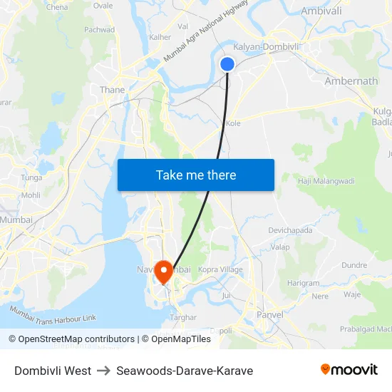 Dombivli West to Seawoods-Darave-Karave map