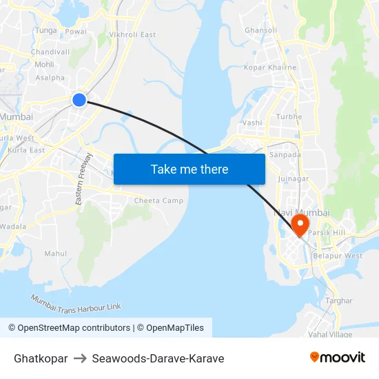 Ghatkopar to Seawoods-Darave-Karave map