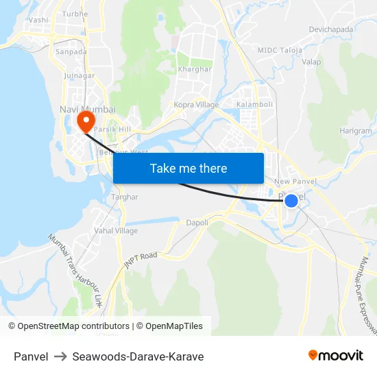Panvel to Seawoods-Darave-Karave map