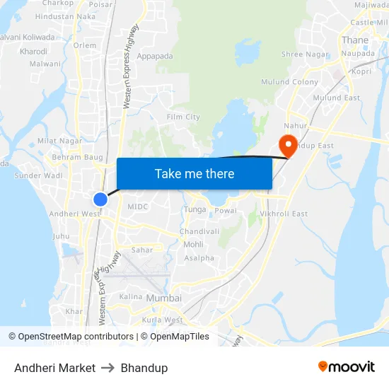 Andheri Market to Bhandup map