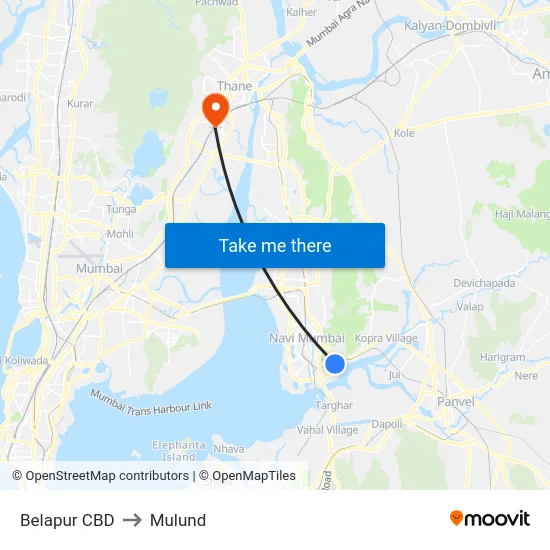 Belapur CBD to Mulund map