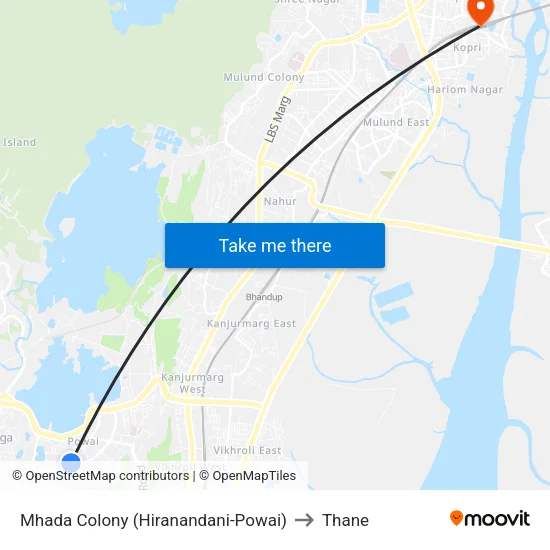 Mhada Colony (Hiranandani-Powai) to Thane map