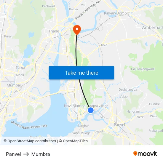 Panvel to Mumbra map