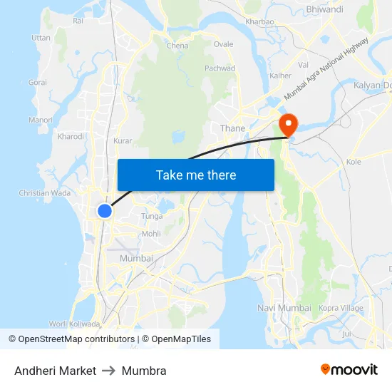 Andheri Market to Mumbra map