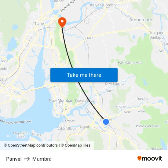 Panvel to Mumbra map