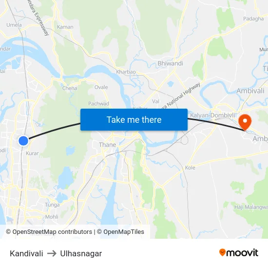 Kandivali to Ulhasnagar map