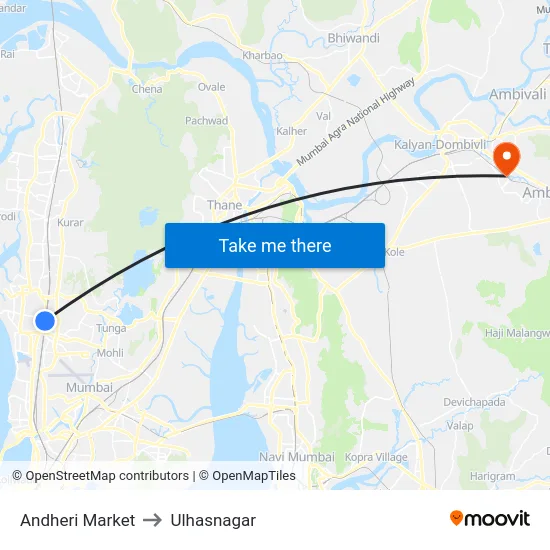 Andheri Market to Ulhasnagar map
