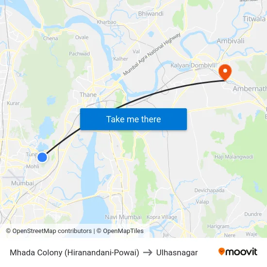 Mhada Colony (Hiranandani-Powai) to Ulhasnagar map