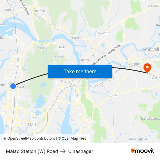 Malad Station (W) Road to Ulhasnagar map